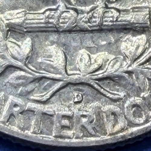 1957-D Washington Quarter 25C BU Uncirculated 90% Silver Rainbow Toned Denver
