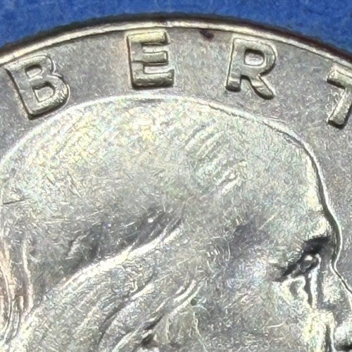 1960 Franklin Half Dollar 50C AU About Uncirculated 90% Silver Iridescent Toned