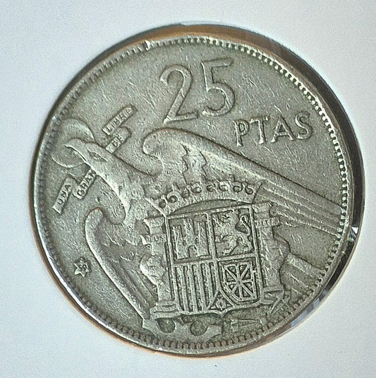 1957 Spain 25 Pesetas Coin