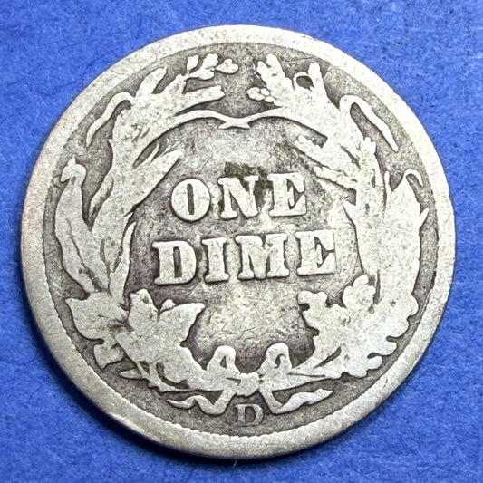 1908-D Barber Dime 10C VG Very Good 90% Silver Denver Mint Liberty Head US Coin