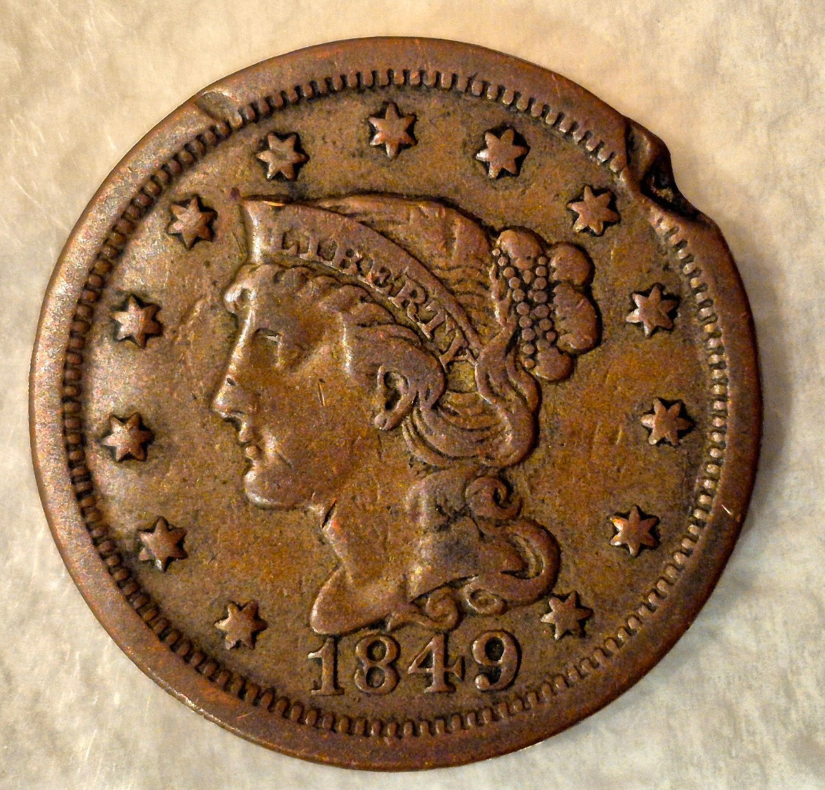 1849 Braided Hair Large Cent Choice Extremely Fine XF+ Features Dinged As Shown