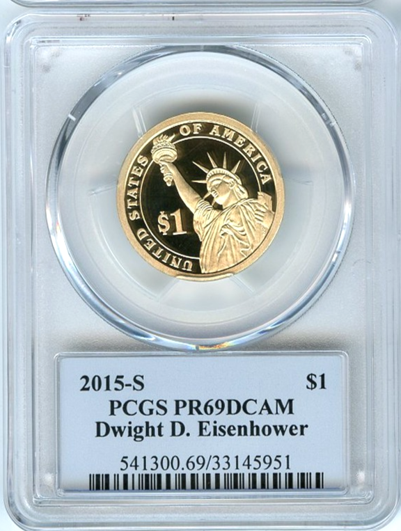 ✅ 2015 S Dwight Eisenhower Presidential $1 PCGS PR69DCAM Photo Label KEY DATE!