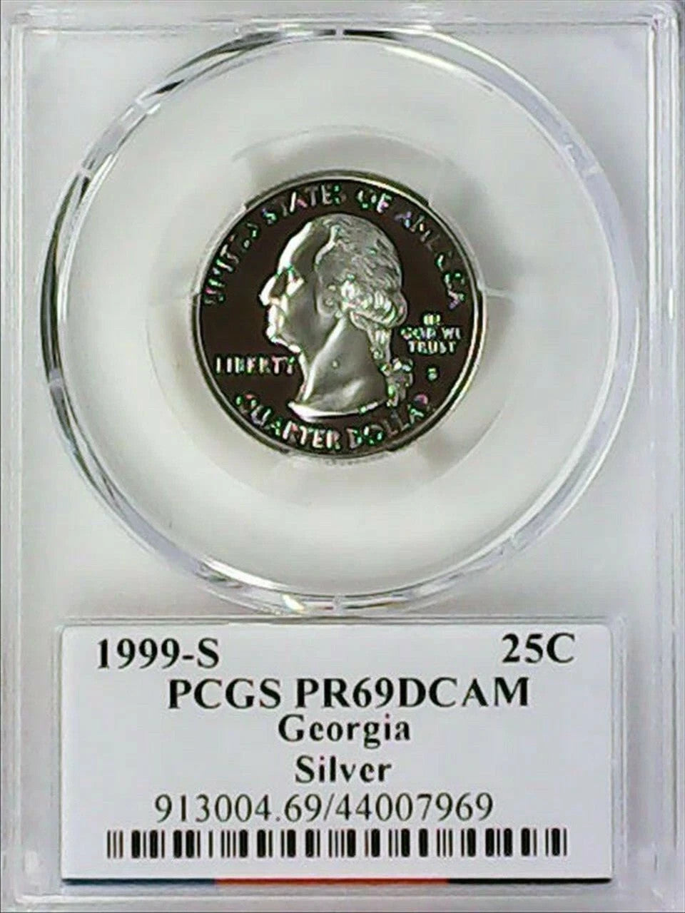 ✅ 1999-S Georgia 90% SILVER Washington Quarter ~ PCGS PR69DCAM State Flag Label