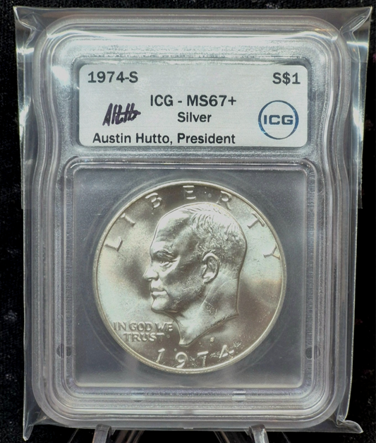 π1974-S Eisenhower $1 Silver 40% MS67+ ICG π₯Signed by Ustin Hutto, Presidentπ₯