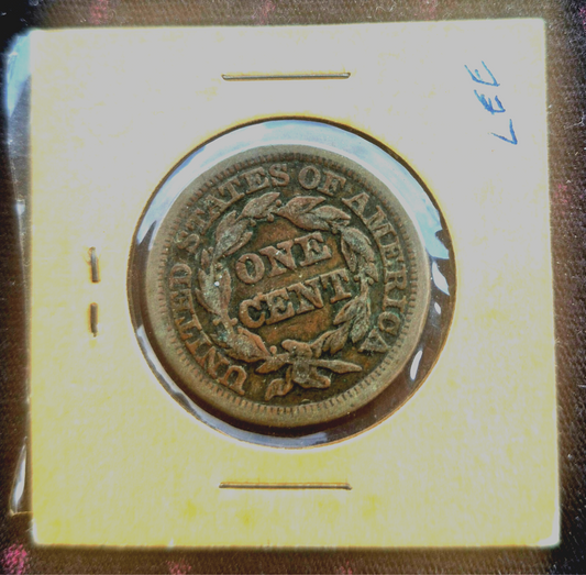 1849 Coronet Large Cent Braided Hair, N1-R4, Vintage Flip F-VF Features 1C