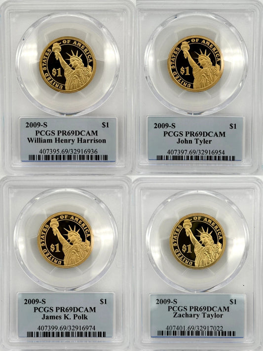 2009 S Presidential PCGS PR69DCAM 4 Coin Set PORTRAIT LABELS Beautiful Dollars