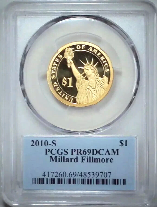 β
2010 S $1 MILLARD FILLMORE Dollar PCGS PR69 DCAM President Dollar Coin Photo