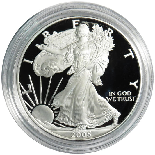 2005-W Proof $1 American Silver Eagle Box, OGP & COA 1 ozt 31.1 gm .999 Fine