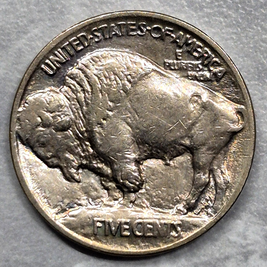 1913 Type 1 Buffalo Nickel 5C First Year Raised Mound Full Horn AU Rainbow Toned