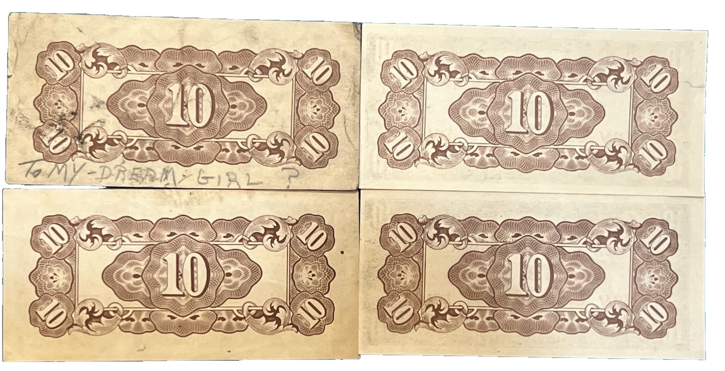 (4) 1942 Japanese Government Ten (10) Centavos WWII Philippines Occupation Money