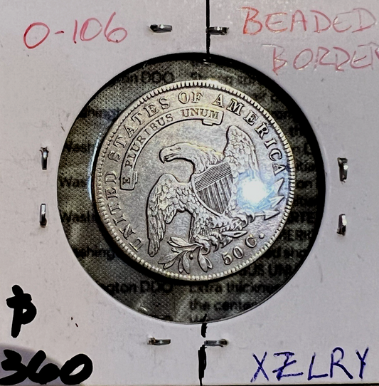 1834 Capped Bust Half Dollar Lettered Edge ROTATED DIE Beaded Border 50c Coin