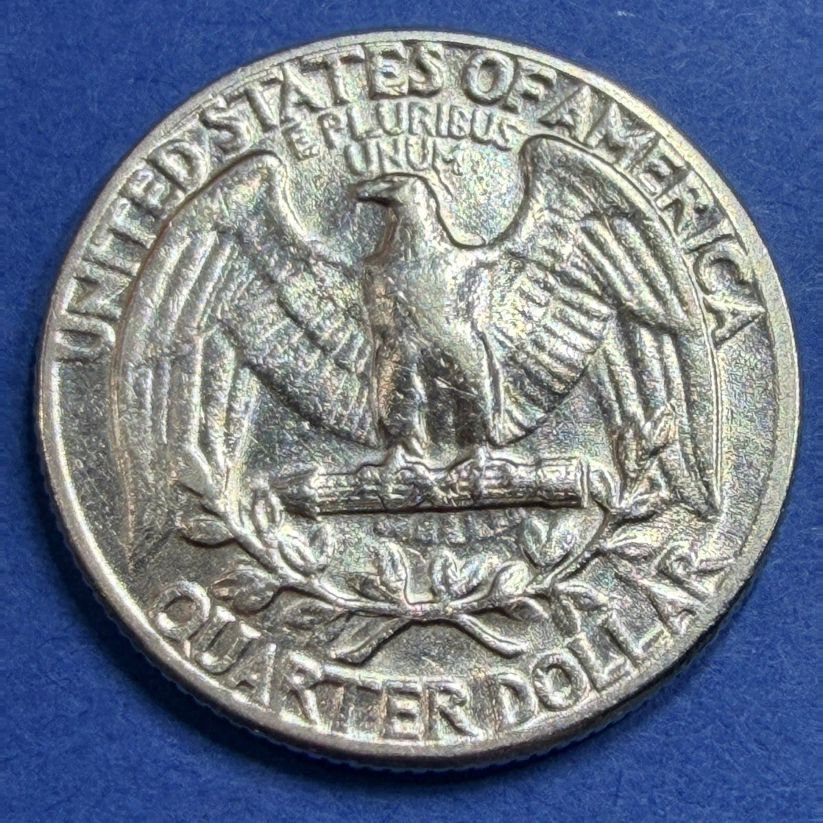 1954 Washington Quarter 25C AU Silver Rainbow Toned Philadelphia Mint Coin