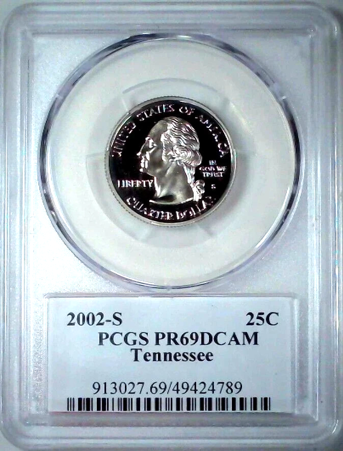 ✅ 2002-S Tennessee 90% SILVER Washington Quarter ~PCGS PR69DCAM State Flag Label
