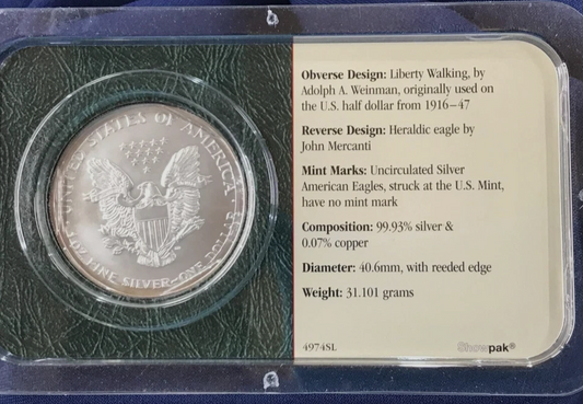 2002 American .999 Silver Eagle Dollar Uncirculated Littleton Holder