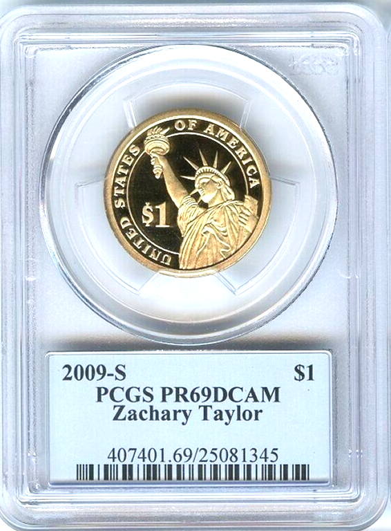 2009-S $1 Zachary Taylor PCGS PR69 DCAM Presidential Dollar Coin Photo Label