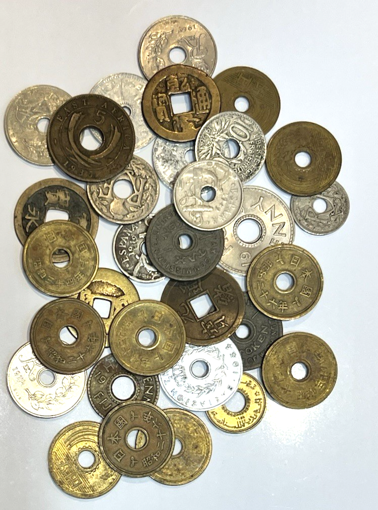 {Lot of 30} Unusual Shaped World Coins with Square and Round Holes