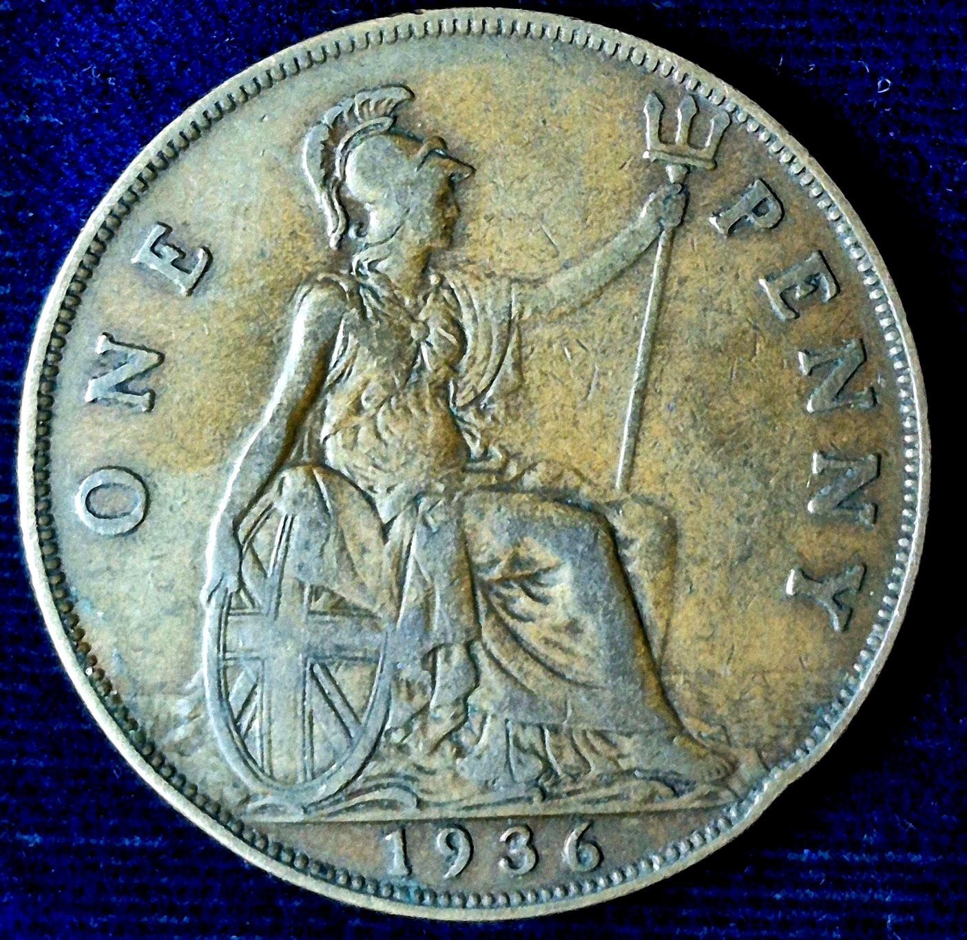 1936 Great Britain One Penny King George V Clear Details VF-XF Features This One