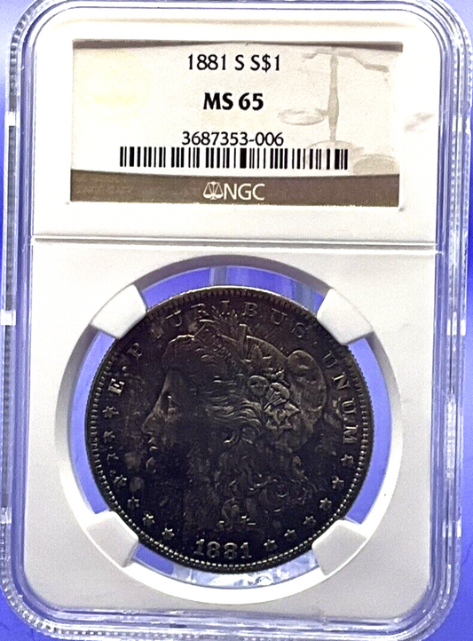 1881 S Morgan Silver NGC High Grade MS65 $1 Dollar 90% Fine Beautiful Toned Coin