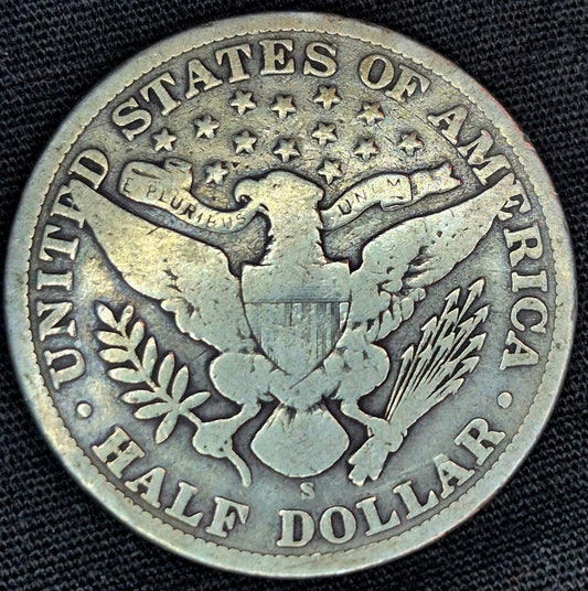 1909 S Barber Half Dollar 90% Silver 50C Circulated Condition Full Motto