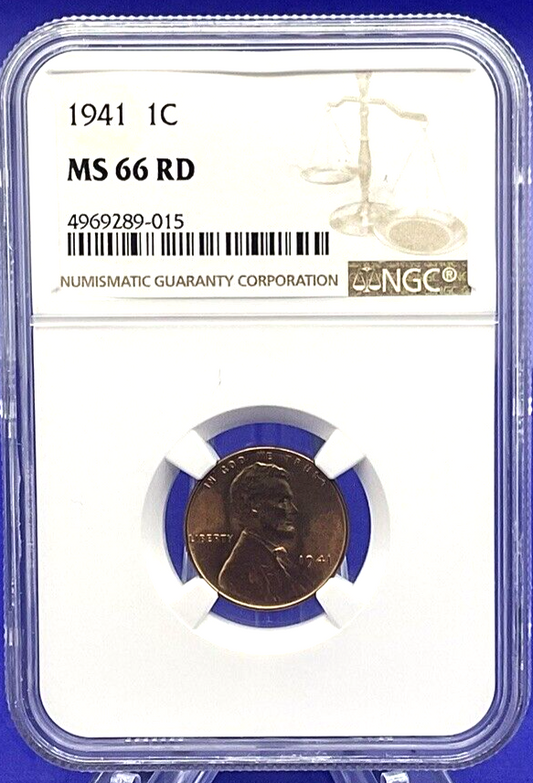 βοΈ 1941 LINCOLN WHEAT CENT 1C NGC MS 66 RD π₯ Fire Red Color UNCIRCULATED Coin
