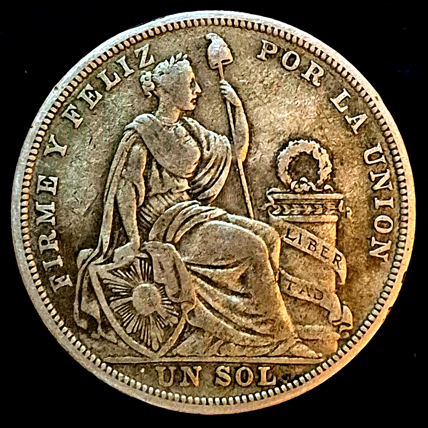 1923 Peru 1 Un Sol 37mm XF+ Features 50% Silver Minted in Philly, Plata, KM218.1