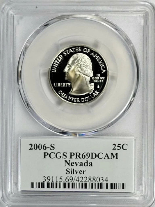 ✅ 2006-S Nevada 90% SILVER Washington Quarter ~ PCGS PR69DCAM State Flag Label