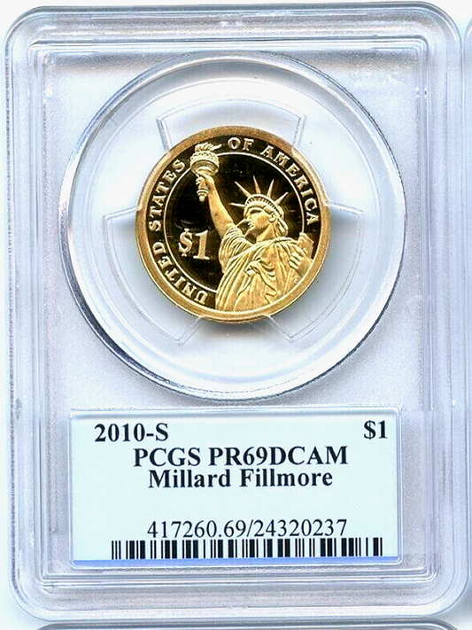 ✅ 2010 S $1 Millard Fillmore Dollar PCGS PR69DCAM Presidential Dollar Coin Photo