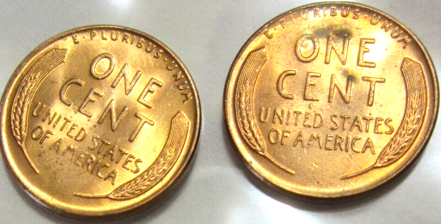 SET of 2 ✅ 1957 - P&D Lincoln Wheat 1c BRILLIANT UNCIRCULATED From OBW Roll