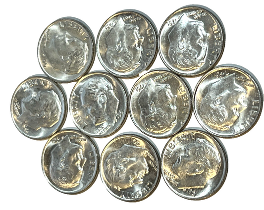 {10} 1961 Roosevelt Dimes 90% Silver BU Uncirculated Condition $1 Face Value