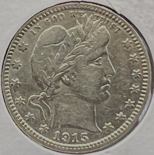1915 Barber 90% Silver Quarter 25c Very Collectible Crisp VF-XF Features