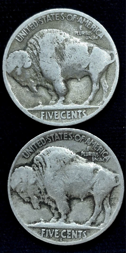 Nice Matched Set of (2) VG-F Choice Date Buffalo Nickels (1) 1923p and (1) 1923S