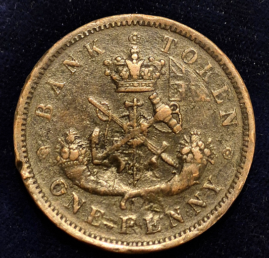 1857 BANK OF UPPER CANADA ONE PENNY TOKEN-COPPER - St. George Slaying the Dragon