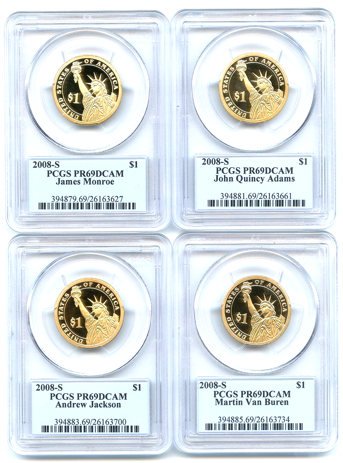 ✅ 2008 S Presidential Dollar 4 Proof Coin Set PCGS PR69DCAM Monroe Adams Jackson