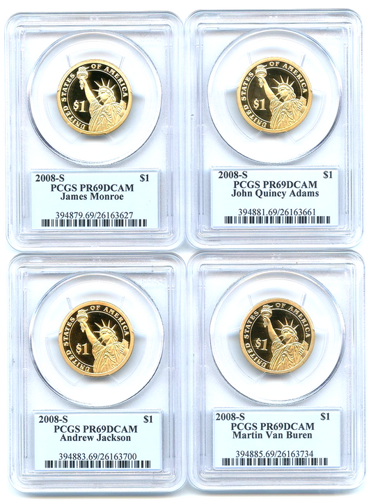 ✅ 2008 S Presidential Dollar 4 Proof Coin Set PCGS PR69DCAM Monroe Adams Jackson