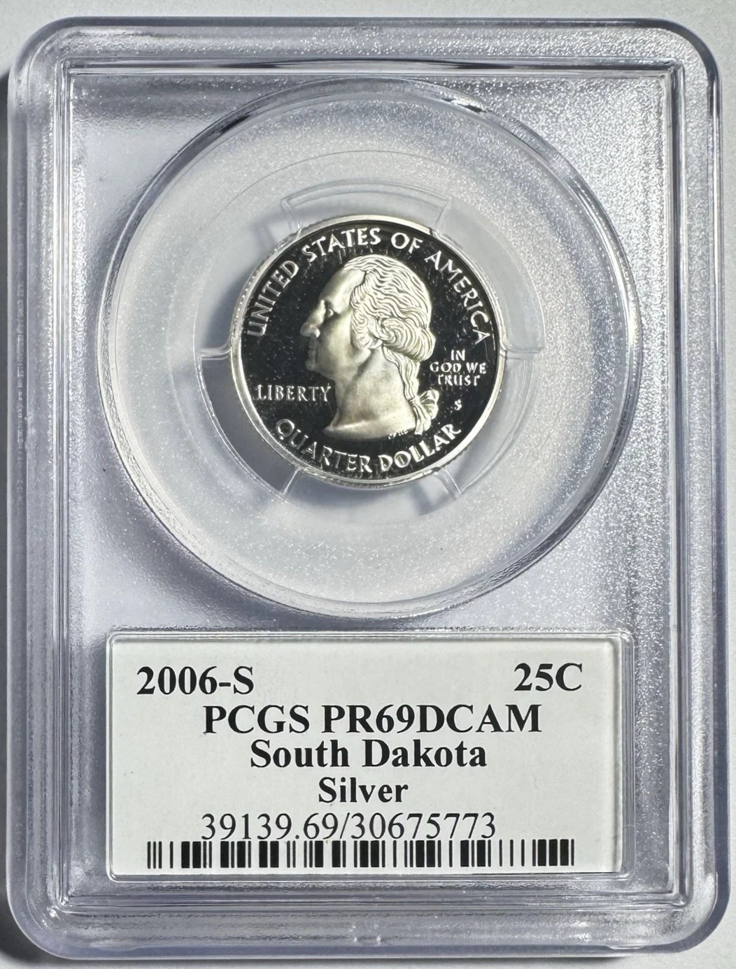 ✅ 2006-S South Dakota 90% SILVER Quarter ~ PCGS PR69DCAM State Flag Label