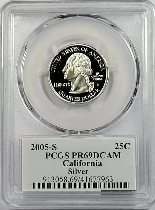 β
2005-S California 90% SILVER Washington Quarter ~ PCGS PR69DCAM State Flag