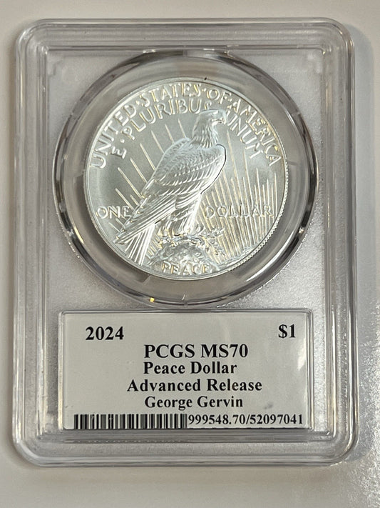 2024 Peace .999 Silver Dollar PCGS MS70 ADVANCED RELEASE George Gervin Pop of 5