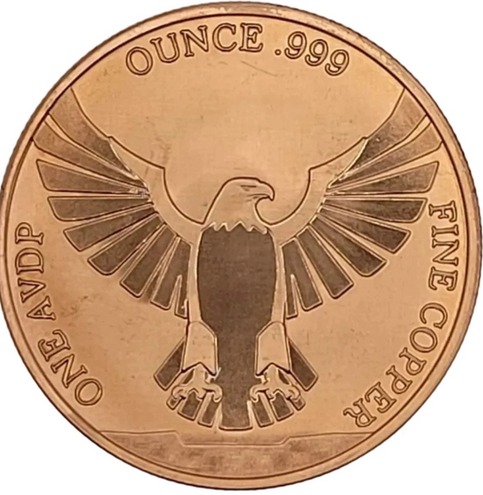 β
1 oz .999 Copper American Flag Bald Eagle Colorized Bullion AVDP Round