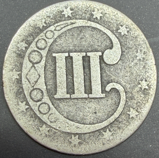 1852 Three Cent Silver Trime, G-VG Type 1, Star Obverse Without Border 3C Coin