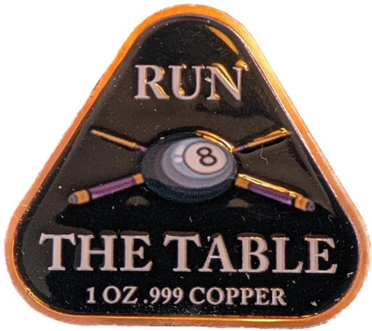"RUN THE TABLE" Pool Rack .999 Fine COLORIZED Copper Triangle ADVP 1 Oz RARE