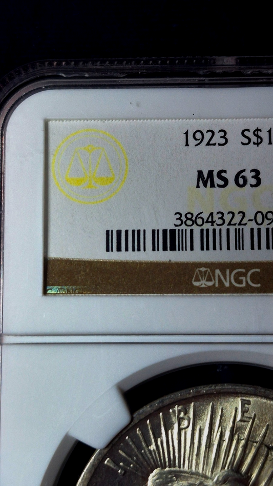 1923 NGC Exceptional MS63 90% Silver Peace Dollar Rare Yellow Scale = (⭐ Label )