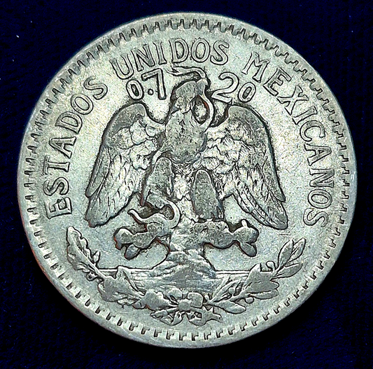 Mexico 50 Centavos 1920 .720 Silver Coin XF Features KM#447