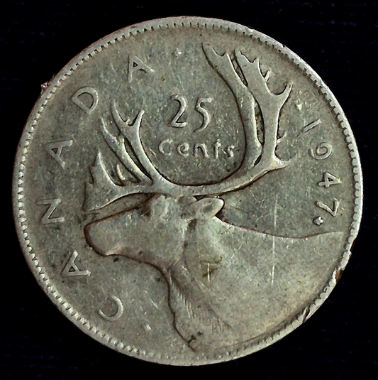 1947 Maple Leaf Canada Quarter 25 Cents Silver .800 King George Harder Date
