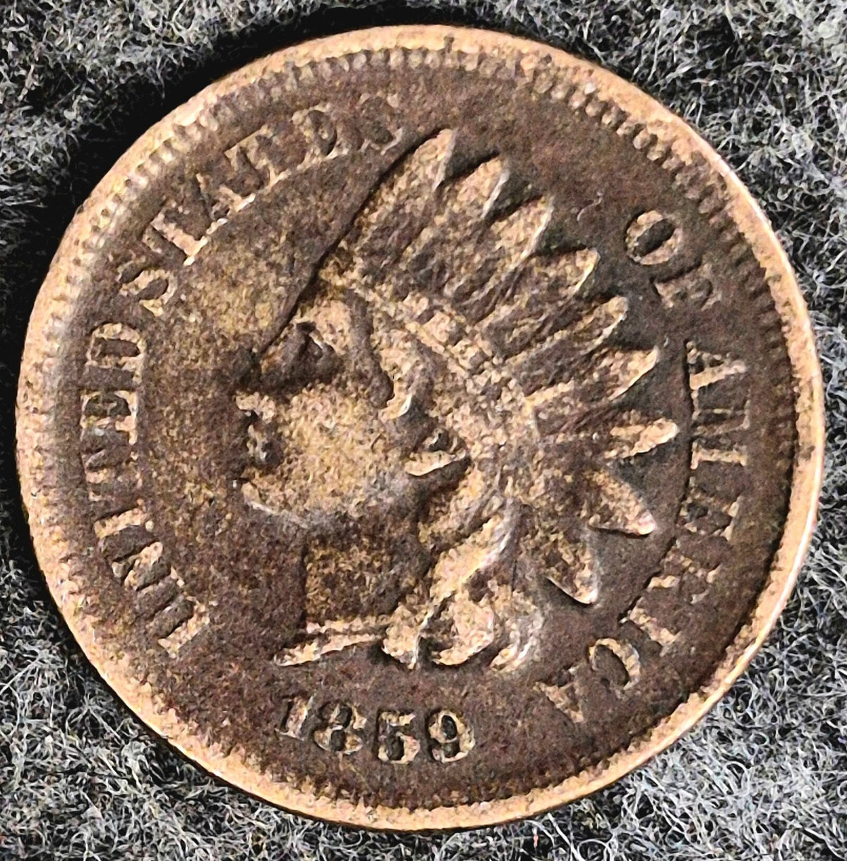 1859 INDIAN CENT FIRST YEAR XF FEATURES TYPE ONE LAUREL WREATH REVERSE 1C