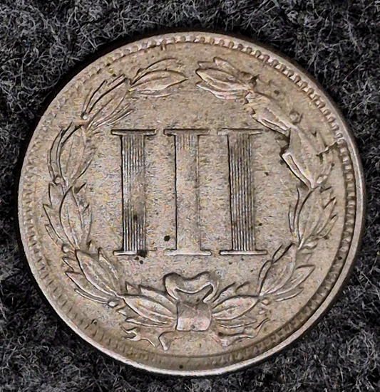 1865 First Year 3 Cent Nickel Very Fine Features Full Liberty & Lotta Hair 3C