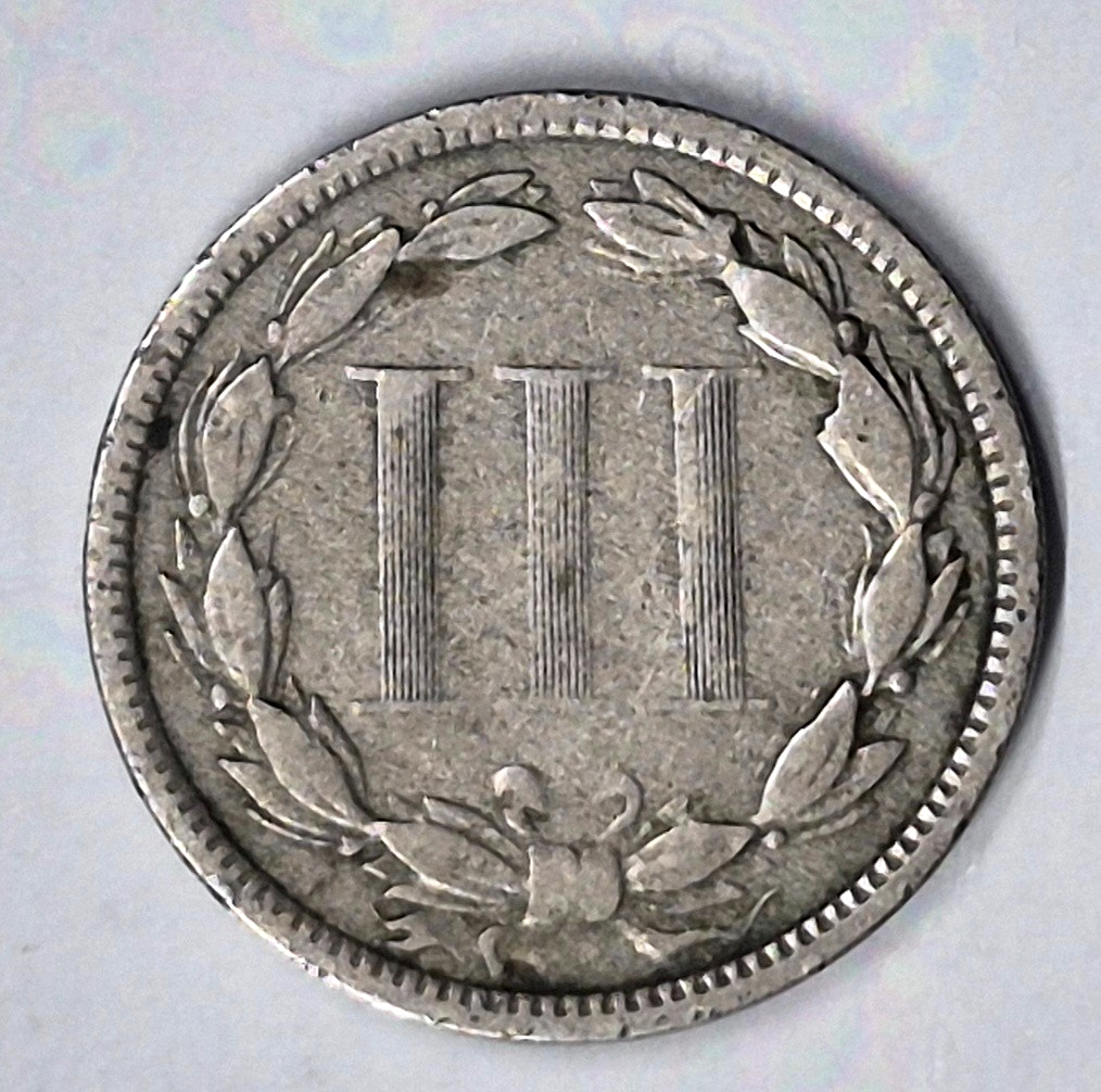 1873 3 Cent Nickel Very Good Features Closed "3" Full Liberty Partial Pillars