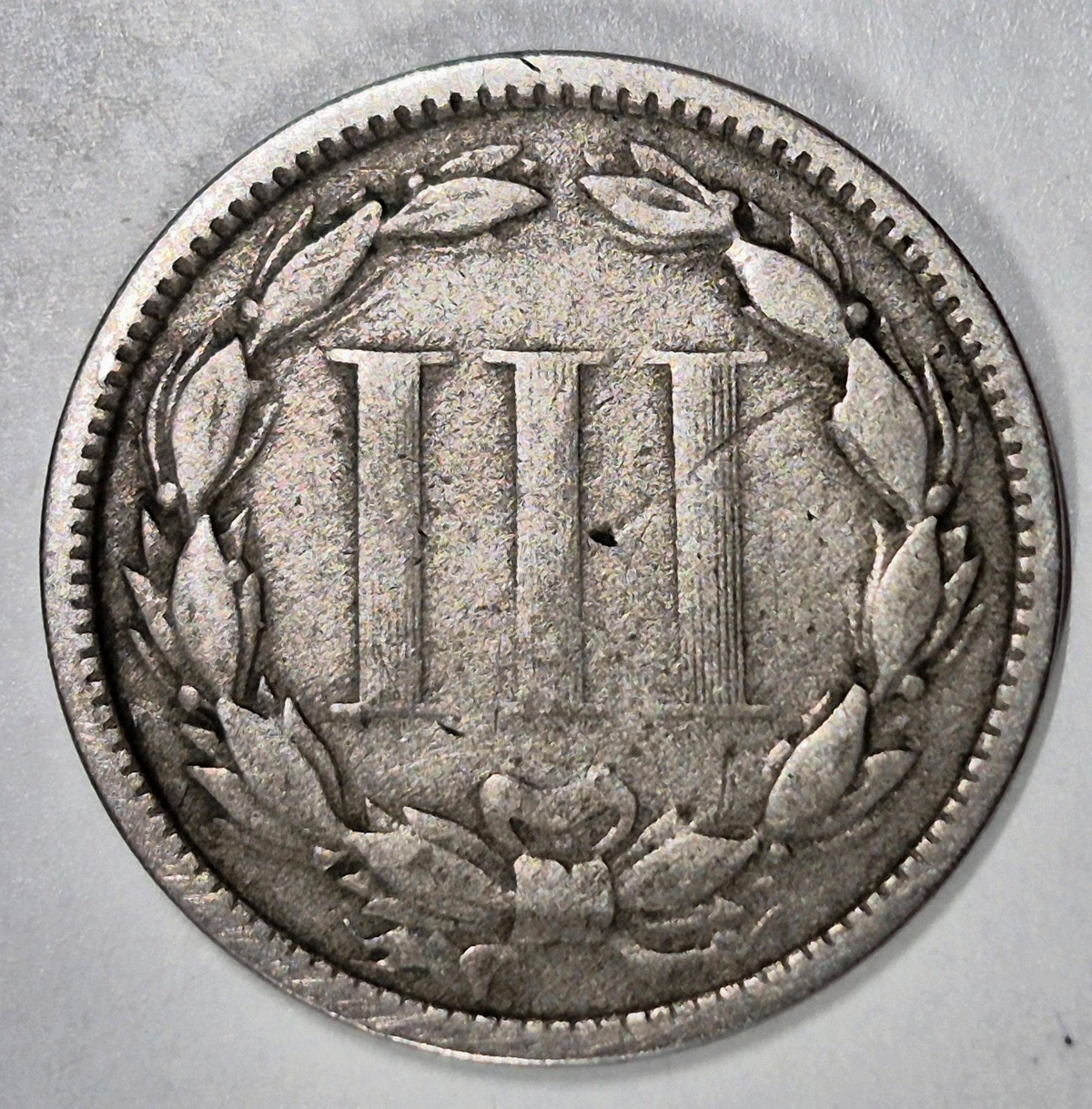 1873 3 Cent Nickel Very Good Features Closed "3" Full Liberty Partial Pillars