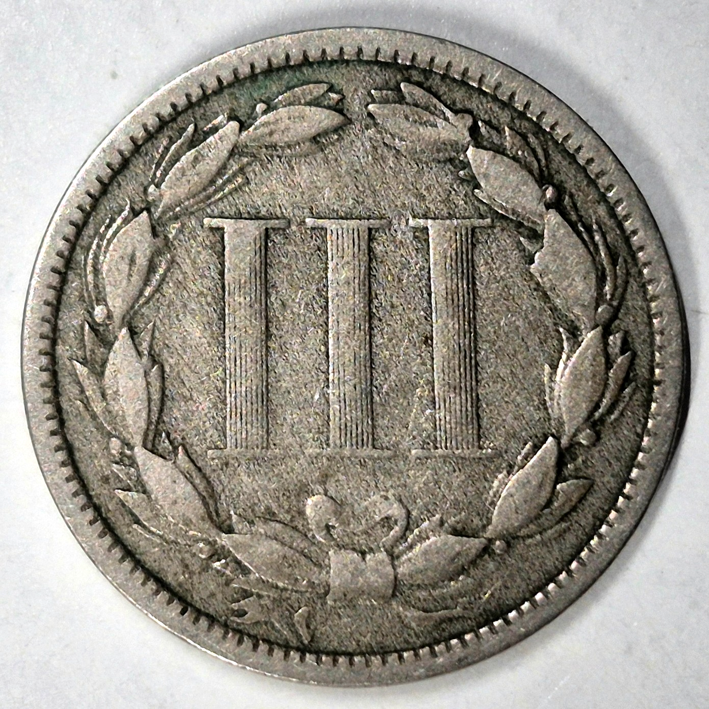 1873 3 Cent Nickel VG-F Features Closed "3" Partial Liberty 90% Pillars