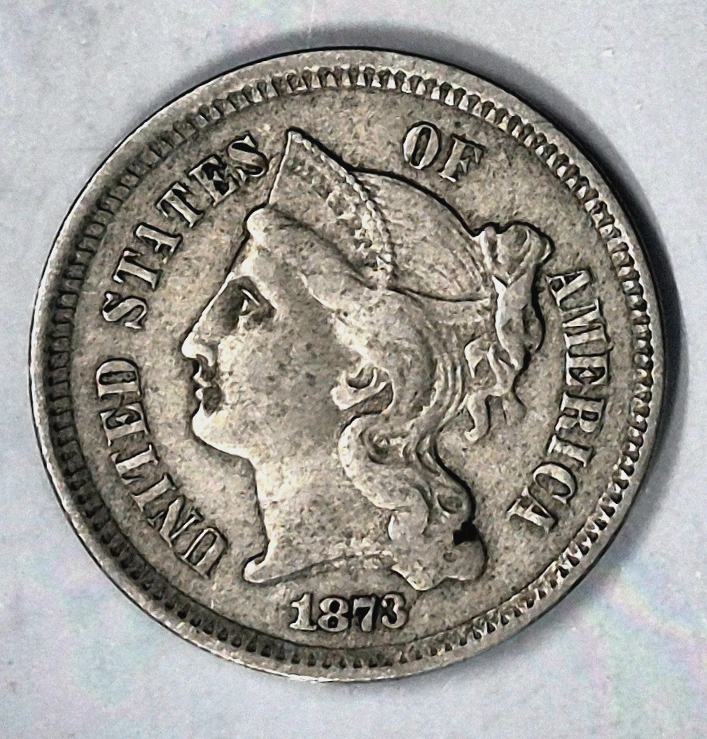 1873 3 Cent Nickel VF-XF Features Open "3" Full Liberty & Pillars 3C