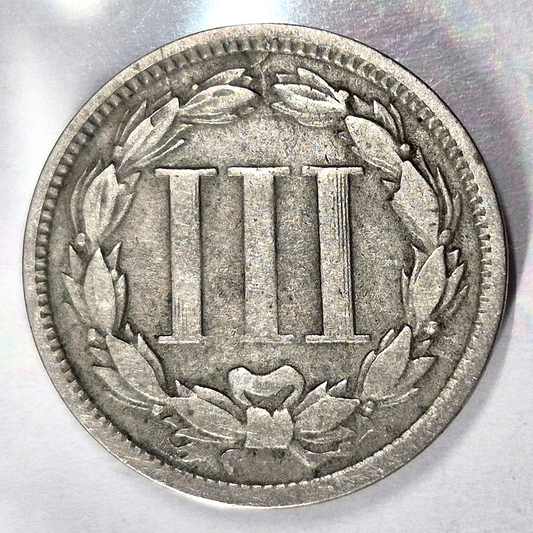 1868 3 Cent Nickel Good Features Full Liberty Partial Pillars Hole Filler US 3C